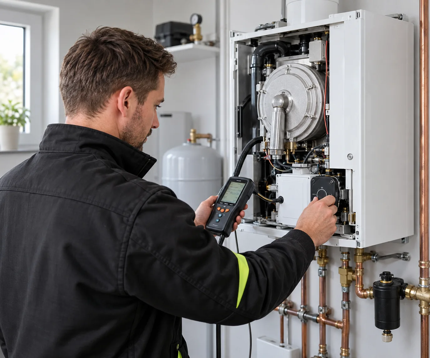 Servicetechniker bei der Wartung einer Heizungsanlage